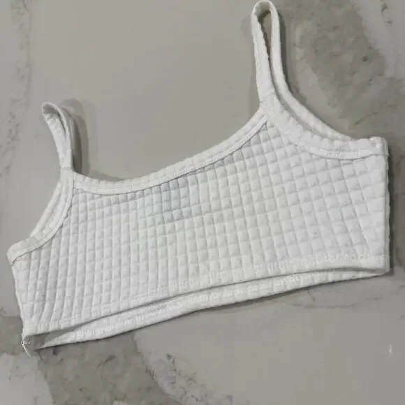Princess Polly Waffle Knit Lounge Crop Top Women's 6 White Side Zipper Bra Comfy - Picture 3 of 6